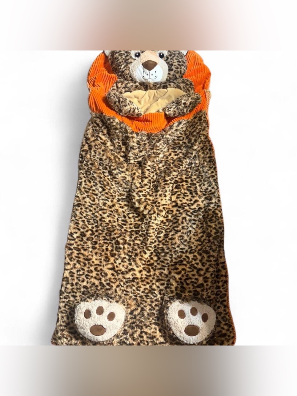 Leopard Print Bear Sleep Sack with Orange Hood